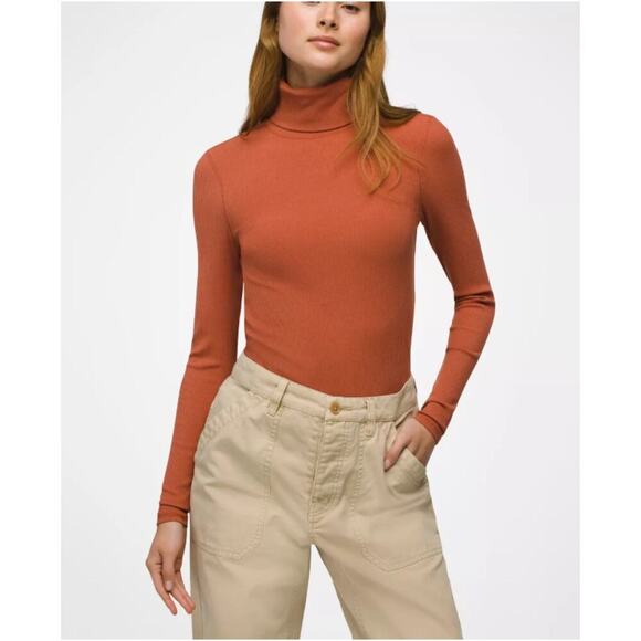 NWT Prana Women's Terracotta Heather  Foundation Rib Turtleneck Size XS - Picture 1 of 8